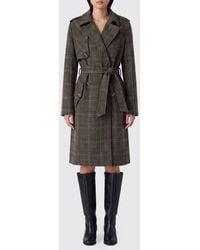 Liu Jo - Tartan Print Double-Breasted Wool Blend Coat With Belt - Lyst