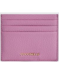 Coccinelle - Metallic Grained Leather Card Holder - Lyst