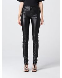 Saint Laurent Leather Skinny Jeans - Black