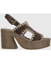 Mou - Suede Slingback Platform Sandals With Contrast Stitching - Lyst