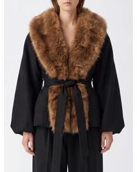 ROTATE BIRGER CHRISTENSEN - Bicolour Faux-Fur Short Coat With Shawl Collar - Lyst