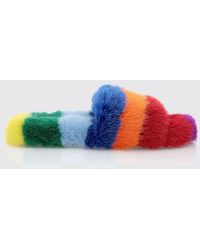 Philipp Plein - Mules Plates En Fourrure À Rayures Multicolores - Lyst
