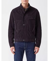 Giorgio Armani - Suede Bomber Jacket With High Neck - Lyst