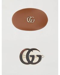 Gucci - Set Of 2 Metal And Leather Hair Clips - Lyst