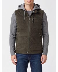 Eleventy - Quilted Suede Leather Padded Gilet With Hood - Lyst