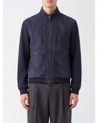 Canali - Suede Leather Bomber Jacket With High Neck And Zip Closure - Lyst