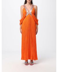 Alberta Ferretti - Long Pleated Silk Kaftan With Off-The-Shoulder Design - Lyst