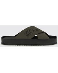 Fendi - Slides Aus Baumwollmischgewebe Mit Logo-Muster Und Gummisohle - Lyst