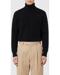 Ami Paris - Merino Wool Turtleneck Sweater With Logo - Lyst
