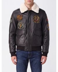 Schott Nyc - College-Style Leather Jacket With Fur Collar And Logo Patch - Lyst