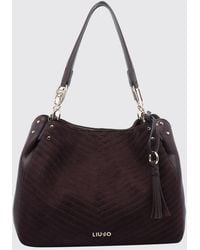 Liu Jo - Suede-Effect Faux Leather Shoulder Bag With Chevron Pattern And Tassels - Lyst