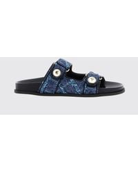 Jimmy Choo - Fayence Pearl-Embellished Denim Flat Sandals With Monogram - Lyst