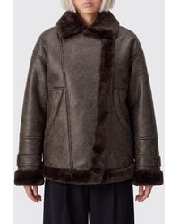 Liu Jo - Cropped Faux Leather Aviator Jacket With Faux Fur Lining - Lyst