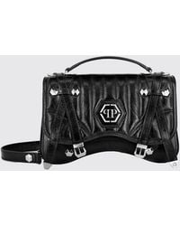 Philipp Plein - Matelassé Leather Handbag With Hexagon Logo And Studs - Lyst