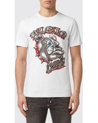 Philipp Plein - Rundhals-T-Shirt Aus Weißer Baumwolle Mit Grafikprint Und Logo - Lyst