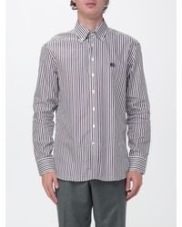 Etro - Striped Cotton Shirt With Button-Down Collar And Cube Logo - Lyst