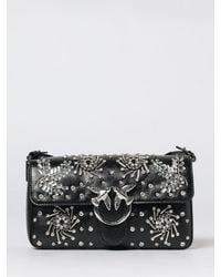 Pinko - Love Slouchy Classic Nappa Leather Bag With Studs And Rhinestones - Lyst