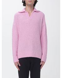 Laneus - Wool Blend Long-Sleeved V-Neck Knit Polo - Lyst