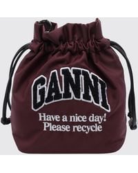 Ganni - Mini Nylon Drawstring Bag With Logo Patch - Lyst