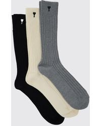 Ami Paris - Set Of 3 Ribbed Cotton Socks With Ami De Coeur Logo - Lyst
