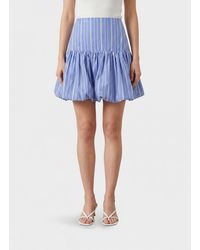 Ganni - High-Waisted Striped Cotton A-Line Mini Skirt With Logo - Lyst