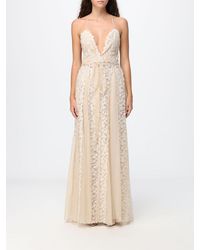 Fendi - Silk Georgette Long Evening Gown With V-Neck And Lace Inserts - Lyst