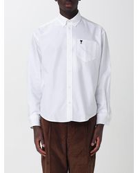 Ami Paris - Relaxed Fit Cotton Shirt With Button-Down Collar And Embroidered Logo - Lyst