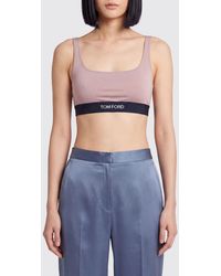 Tom Ford - Cropped Modal Bralette Top With Contrast Logo Band - Lyst