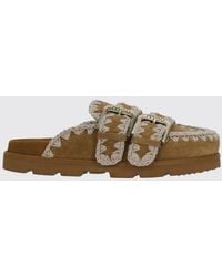 Mou - Bio Suede Mules With Double Strap And Contrast Stitching - Lyst