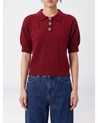 Alessandra Rich - Merino Wool Knit Polo Shirt With Puff Sleeves - Lyst