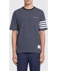 Thom Browne - Striped Cotton T-Shirt With Pocket And 4-Bar Stripes - Lyst
