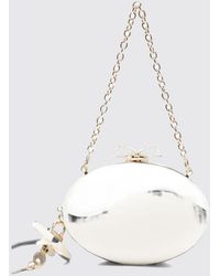 Self-Portrait - Oval Satin Mini Clutch With Crystals And Metal Mesh Handle - Lyst