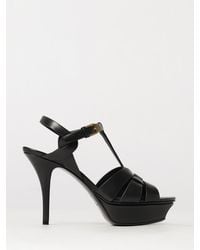 Saint Laurent - Calfskin Leather Platform Sandals With High Stiletto Heel - Lyst