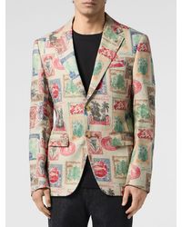 Billionaire - Single-Breasted Linen Blazer With Graphic Print And Lapel Collar - Lyst