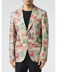 Billionaire - Single-Breasted Linen Blazer With Graphic Print And Lapel Collar - Lyst