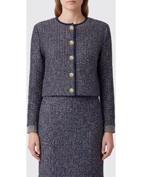 Balmain - Cárdigan Bicolor De Bouclé Con Cuello Redondo Y Botones Metálicos - Lyst