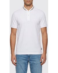 BOSS - Cotton Polo Shirt With Striped Collar - Lyst