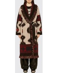 Alanui - Long Jacquard Virgin Wool Cardigan With Fringes And Tie Belt - Lyst