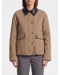 Brunello Cucinelli - Lightweight Cotton Jacket With Leather Collar And Patch Pockets - Lyst
