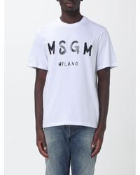 MSGM - Printed Logo Cotton Crew Neck T-Shirt - Lyst