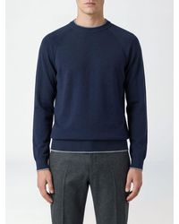 Eleventy - Pure Wool Long-Sleeved Crewneck Sweater With Ribbed Trim - Lyst