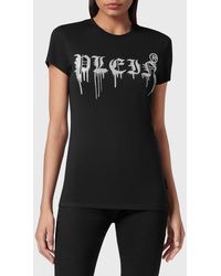 Philipp Plein - Gothic Jersey T-Shirt With Rhinestone Logo Application - Lyst