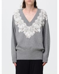 Alberta Ferretti - V-Ausschnitt-Pullover Mit Spitzeneinsätzen Aus Kaschmir Und Kamelhaar - Lyst