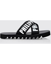 Philipp Plein - Polyester Slide Sandals With Contrast Printed Logo - Lyst