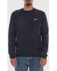 BOSS - Slim Fit Cotton Crew-Neck Jumper With Contrasting Logo - Lyst