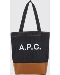 A.P.C. - Cotton Denim Tote Bag With Logo - Lyst