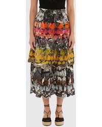 FARM Rio - High-Waist Tropical Print Embroidered Cotton Midi Skirt - Lyst