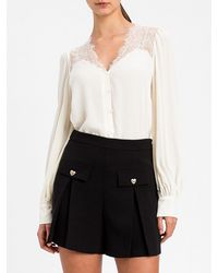 Twinset - Long-Sleeved Crêpe Shirt With V-Neck And Lace Inserts - Lyst