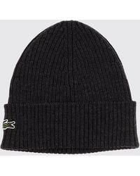 Lacoste - Pure Wool Beanie With Cuffed Hem And Embroidered Crocodile Logo - Lyst