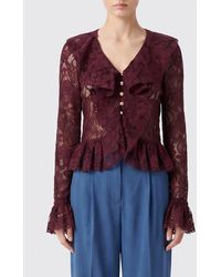 Self-Portrait - V-Neck Ruffle Lace Long-Sleeve Top - Lyst
